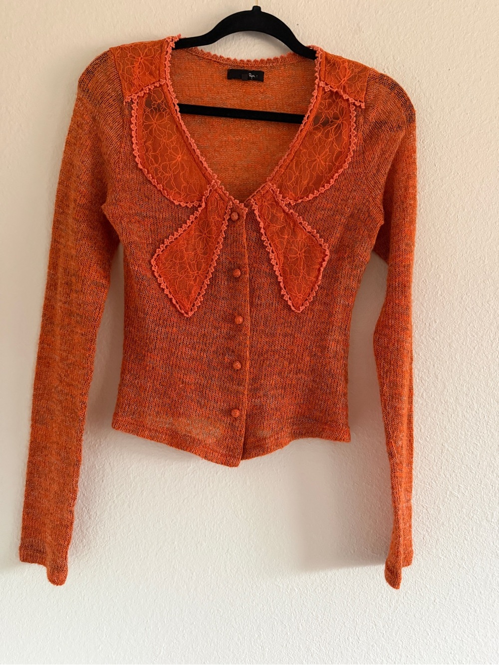 Ryu Anthropologie Orange Knit V-Neck Bow Cardigan Sweater Lightweight Fairy